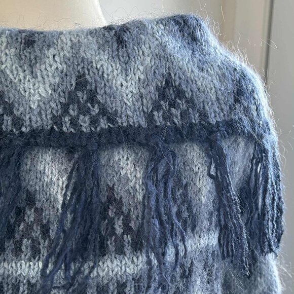 Vintage Deane & White Blue Ombré Chevron Mohair-Blend Sweater w/ Fringe – US M - Picture 9 of 12